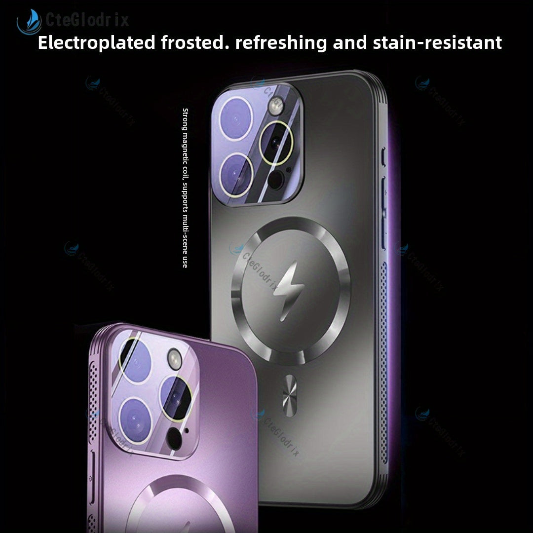 Titanium Metallic Matte Phone Case for iPhone Shockproof Wireless Charging Camera Lens Protection