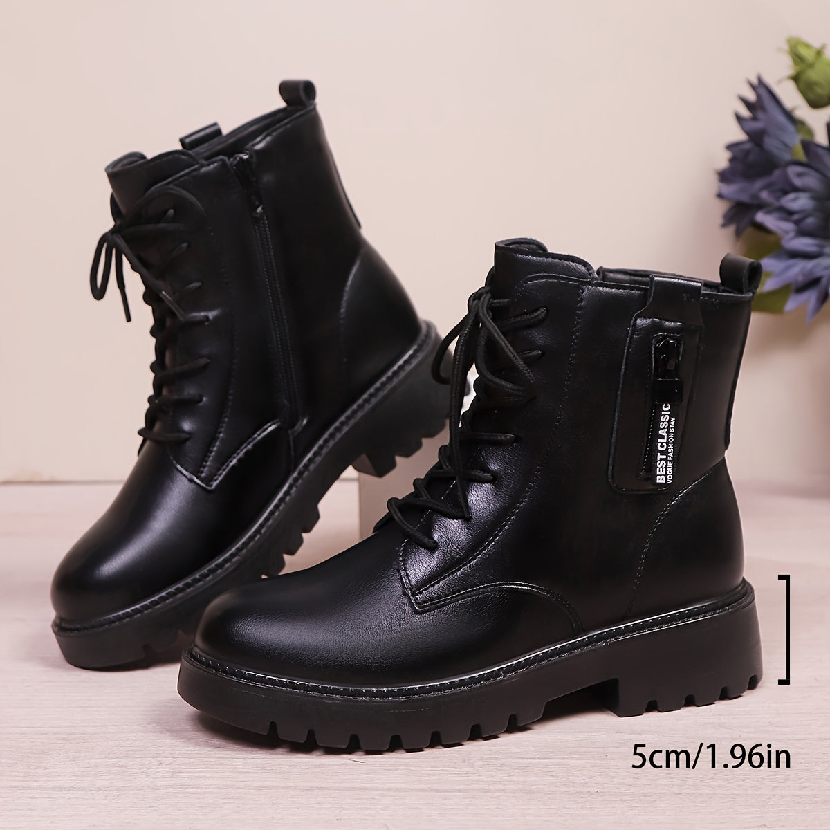 Women Anti-Slip Ankle Boots with Zipper Closure Mid-Heel Casual Shoes