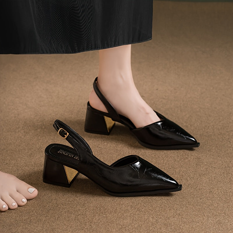 Women's Burgundy Pointed-Toe Block Heel Sandals Dress Shoes for Fall