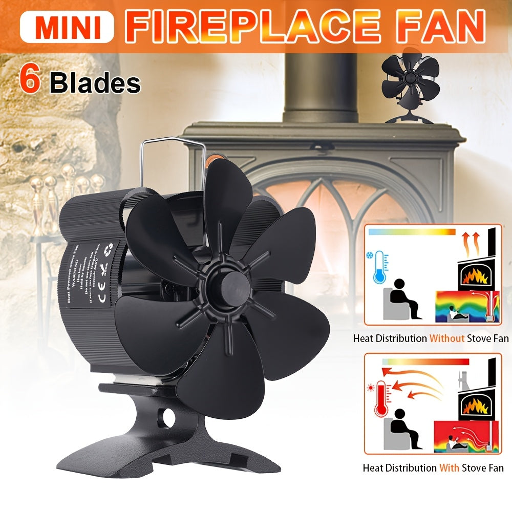 Portable 6-Blade Heat Powered Fireplace Fan for Wood Log Burners and Eco Heaters