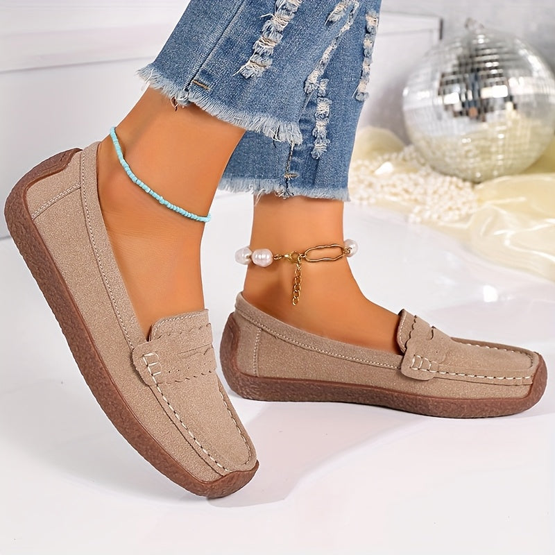 Women's Black Loafers Slip-On Flats Comfortable PU Casual Shoes