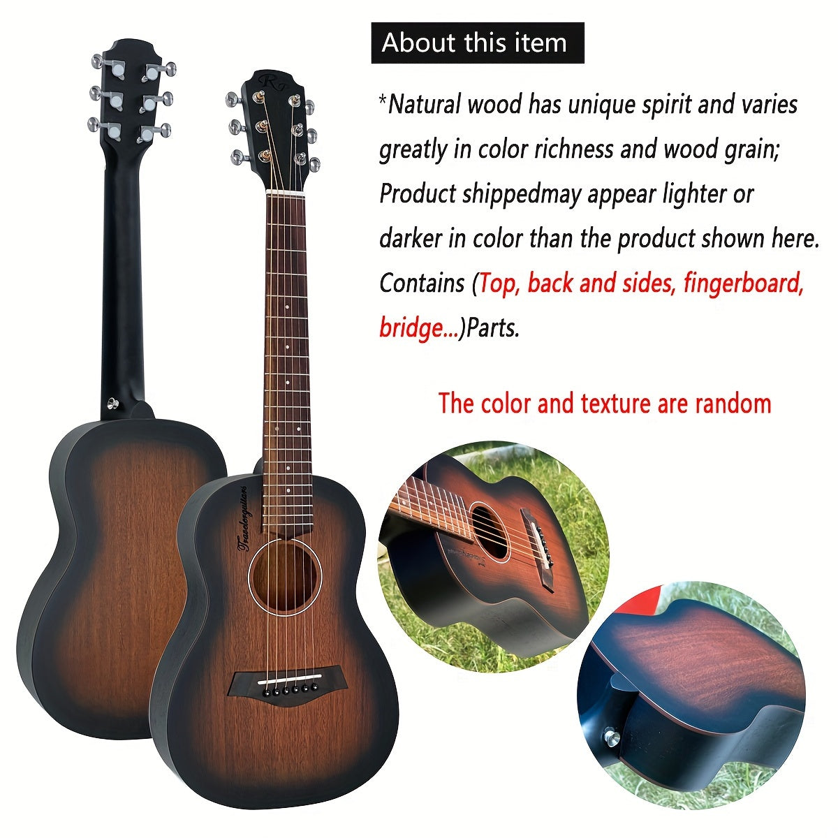 Ultra-Mini Travel Acoustic Guitar with Mahogany Neck and Sides Rosewood Fingerboard 20 Frets