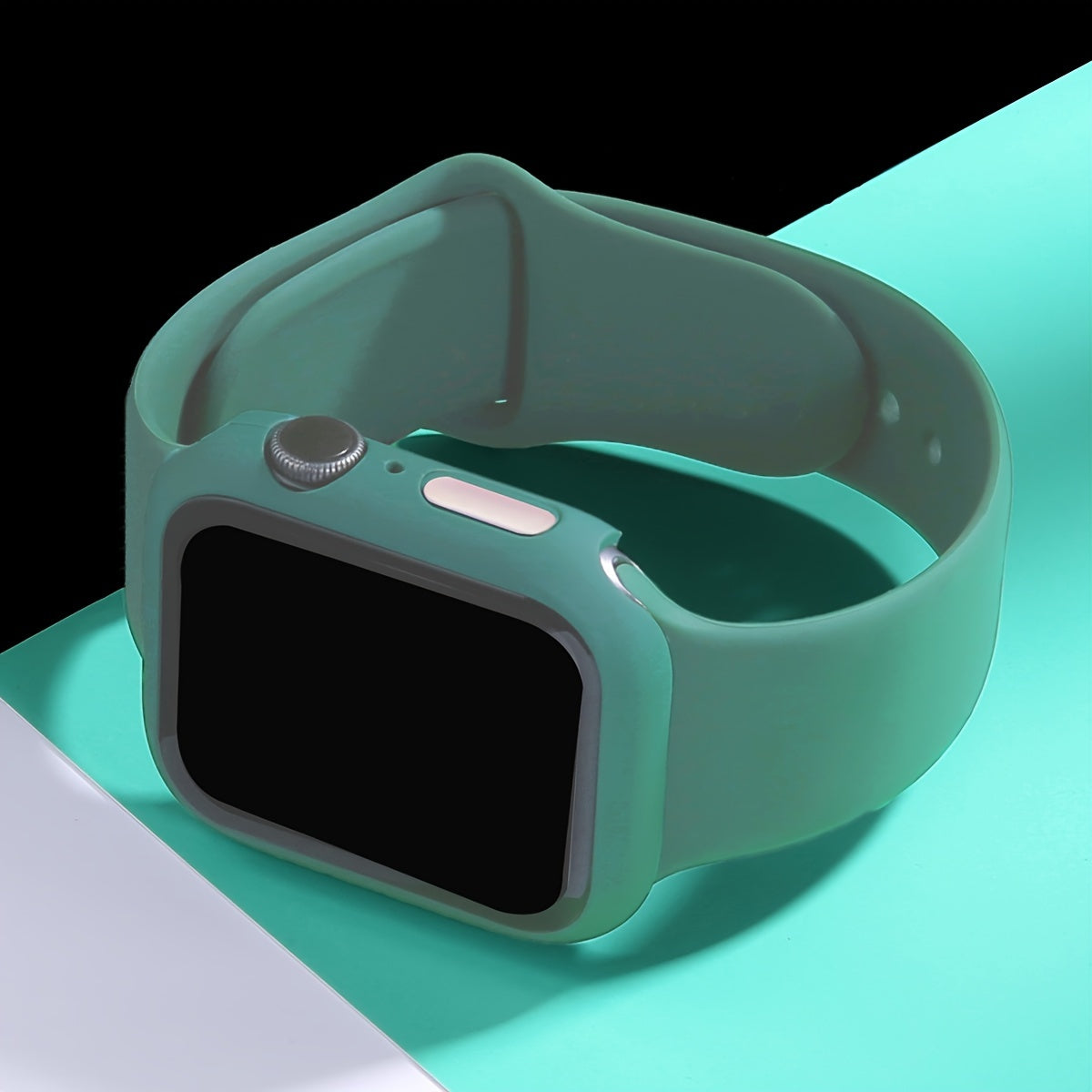 Silicone Watch Strap and Tempered Glass Case Set for Men Women Compatible with Apple Watch Series 38mm 40mm 41mm 42mm 44mm 45mm 49mm