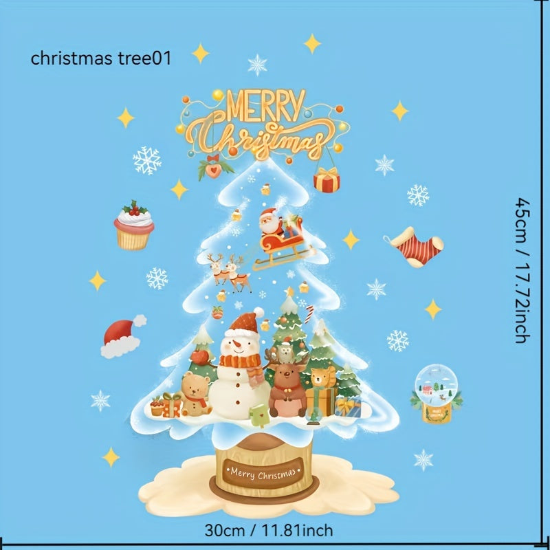 Christmas Window Stickers Santa Reindeer Snowflake Reusable Cling Decals for Glass Doors