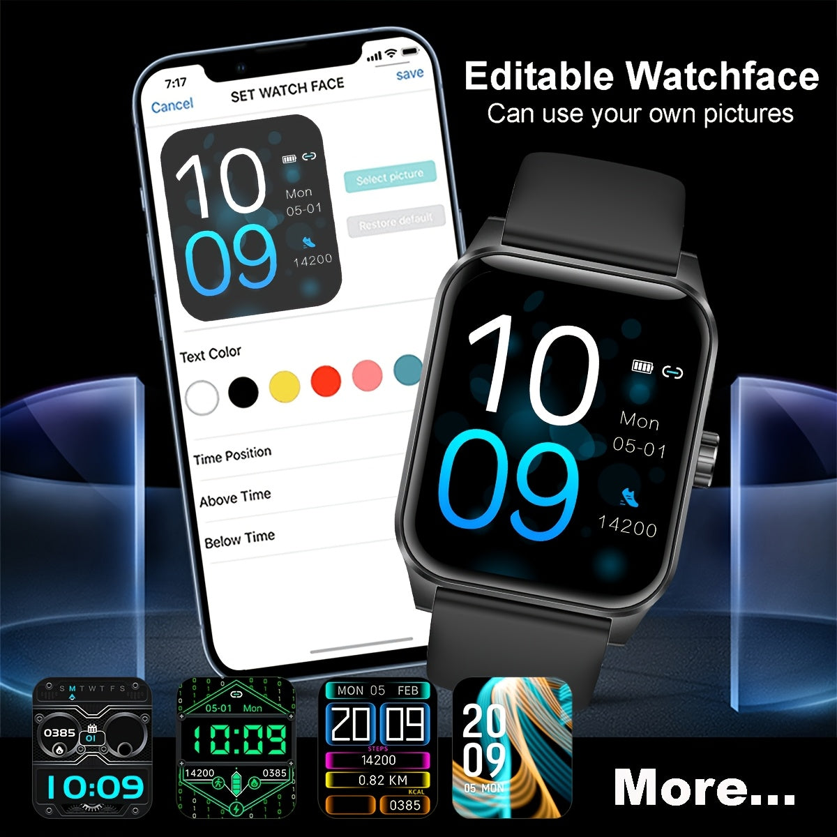 Men's Smartwatch 4.7cm HD Touch Screen Waterproof Pedometer Message Call Compatibility