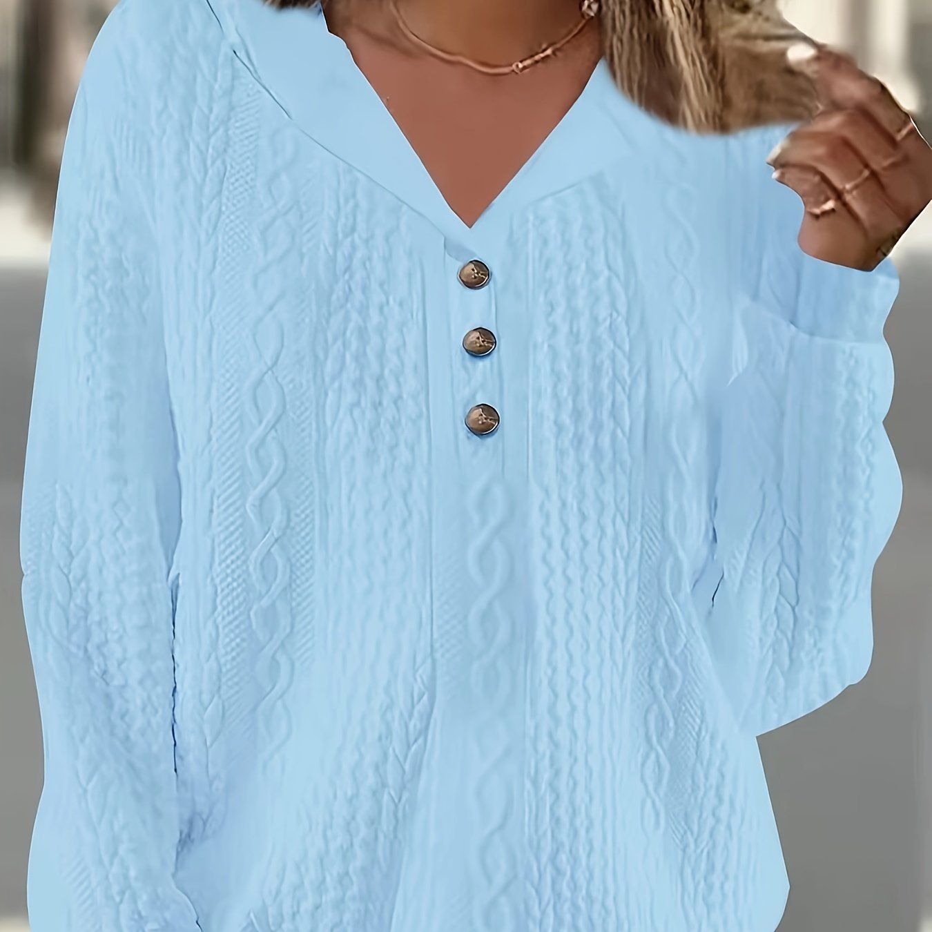 Plus Size Women's Solid Jacquard Long Sleeve Hooded Sweatshirt