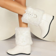 Plus Size Women's Black And White Chunky Lace-Up Ankle Boots With Pointed Toe