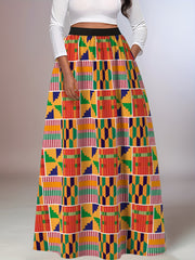 Women's Plus Size Maxi Skirt Polyester Flowy A-Line Vibrant Geometric Print