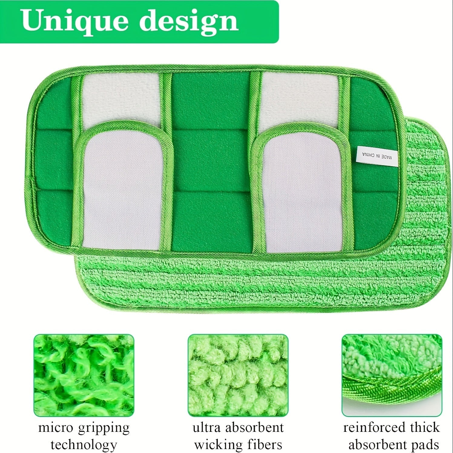 Set of 6 Reusable Microfiber Mop Pads for Wet or Dry Cleaning, 25.4-30.48 cm