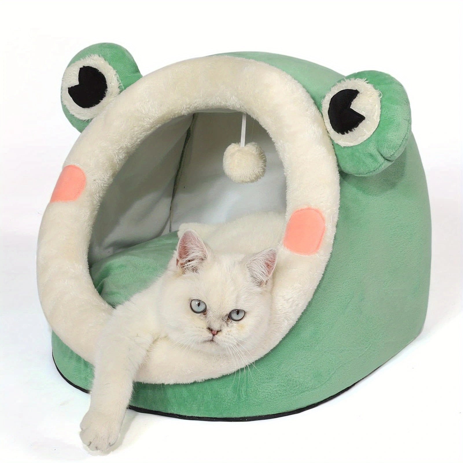 Frog-Shaped Cat Bed Cozy Memory Foam Non-Skid Polyester for Cats