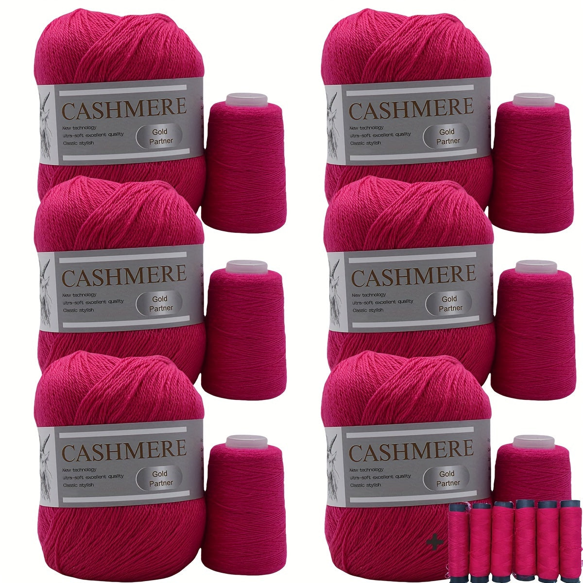 Luxurious Cashmere Yarn Set for Knitting and Crocheting Multicolored 6-Pair Bundle