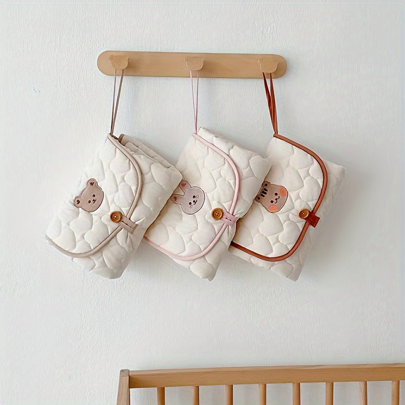 Beige Animal Embroidered Diaper Changing Pad for Babies and Toddlers