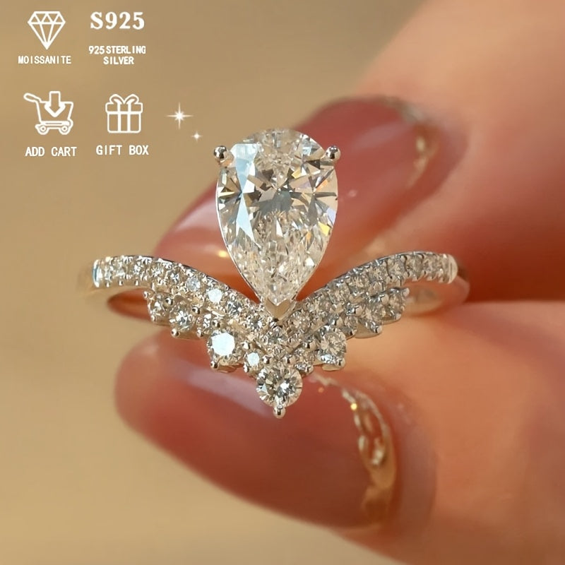Pear-Shaped 2ct Moissanite Engagement Ring for Her Sterling Silver Wedding Jewelry