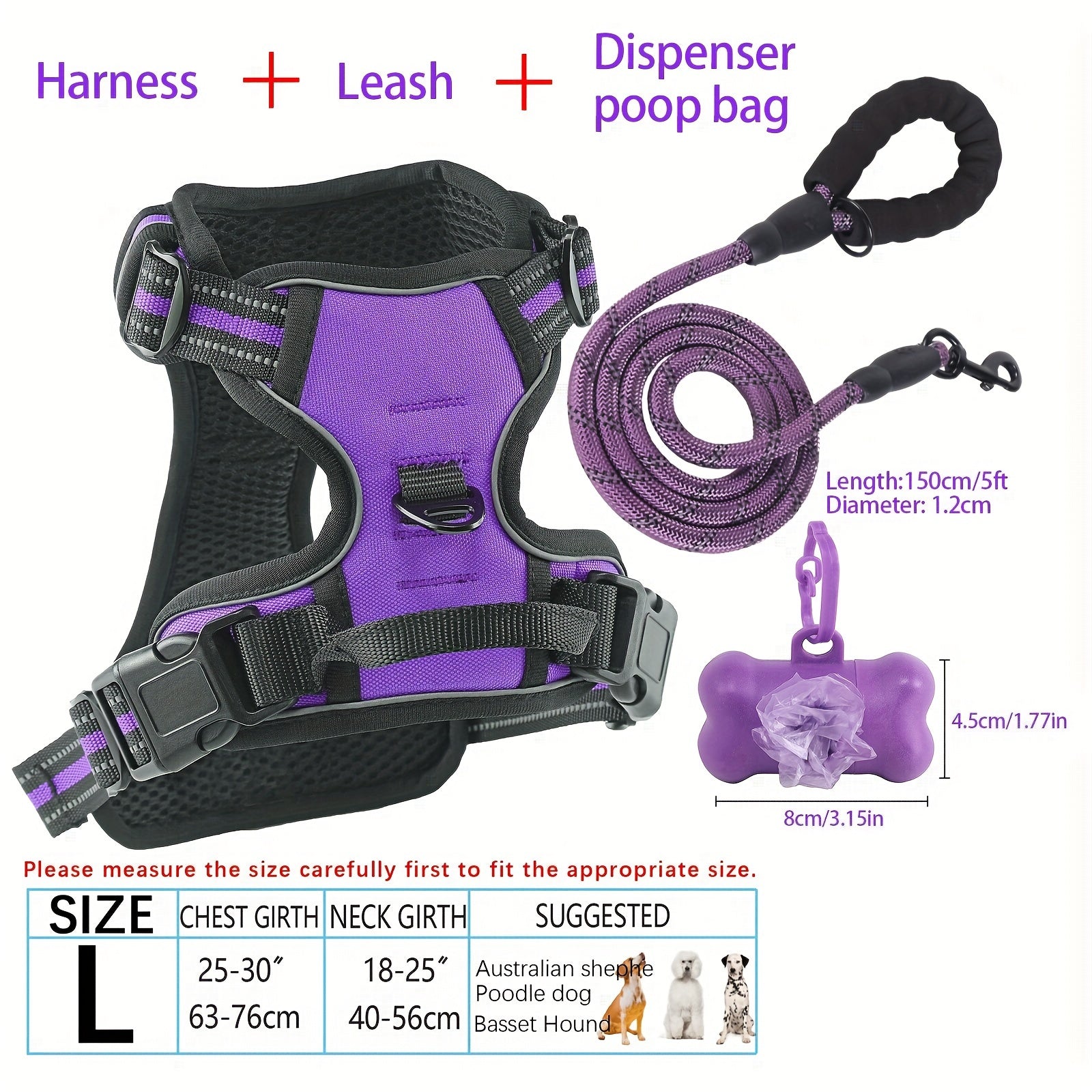 No-Pull Dog Harness and Leash Set with Reflective Features for Medium and Large Dogs