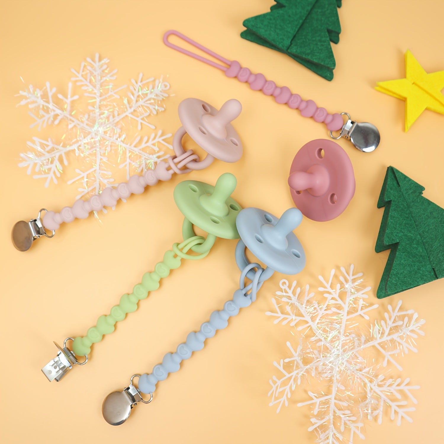 Baby Silicone Pacifiers Bundle of 2 with Pacifier Chains Food Grade Safe for Newborns