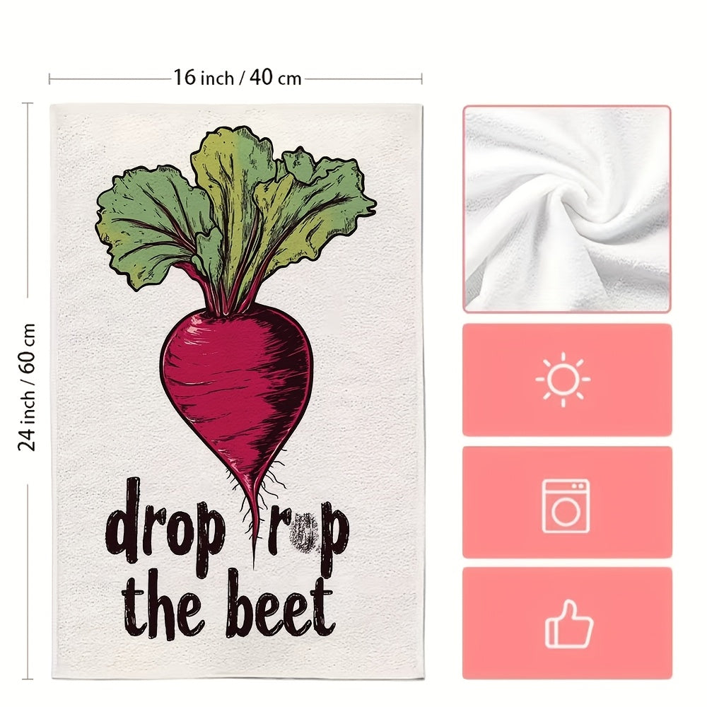 2 Pack Ultra Soft Polyester Kitchen Towels with Drop the Beet Design, Absorbent