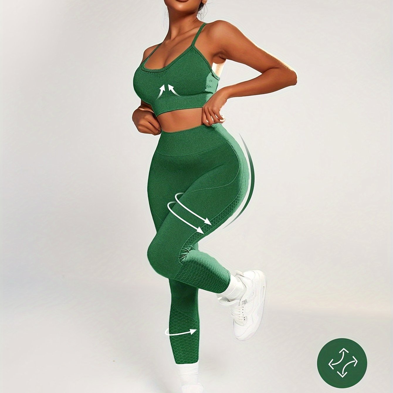 Ayollar uchun bir rangli yoga sport to'plami, yuqori bel bilan qorin nazorati va siqish moslamasi, fitness va mashg'ulotlar uchun to'qilgan nafas oladigan matodan tayyorlangan.