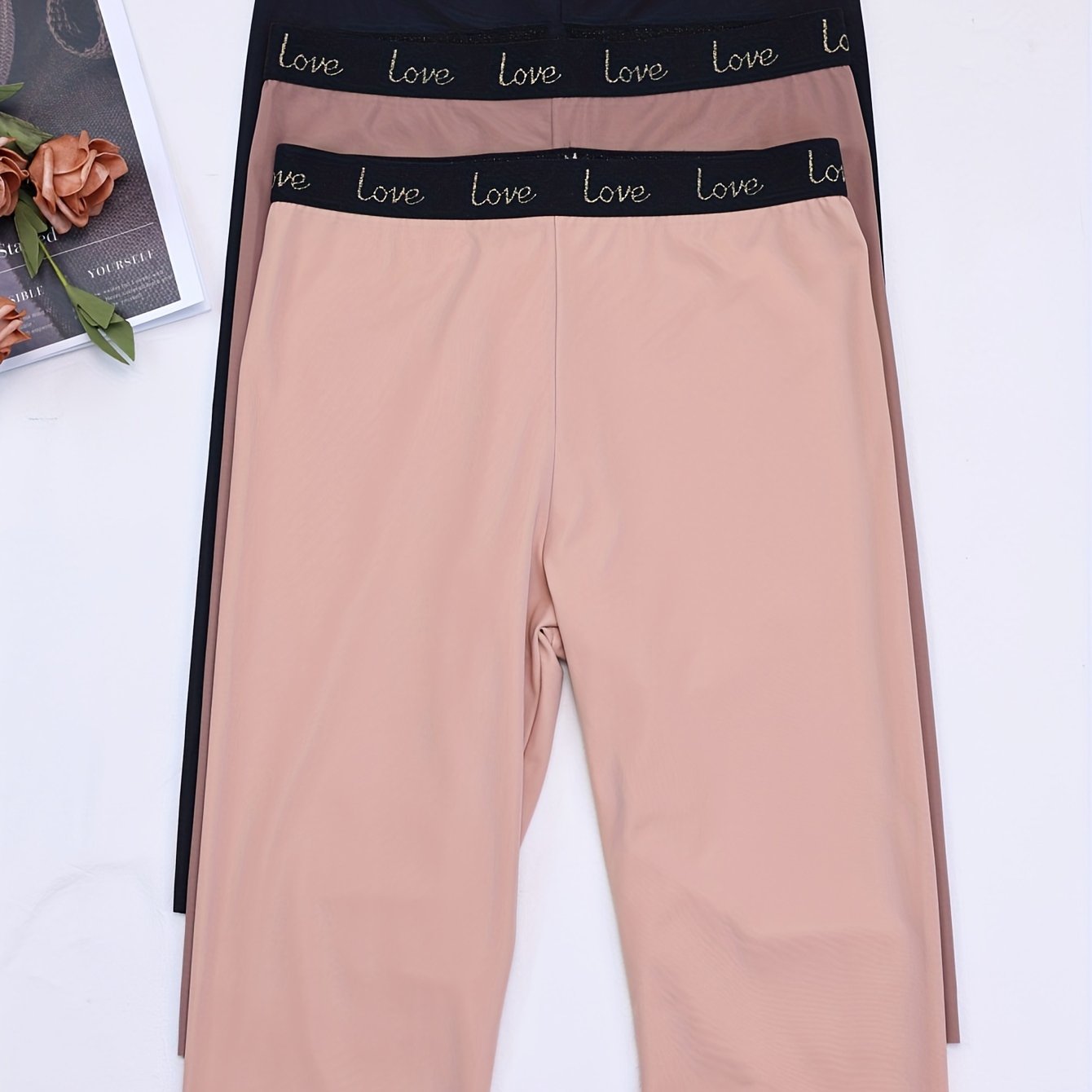 Women's Letter Print Shaping Shorts Tummy Control Compression 3 Pack