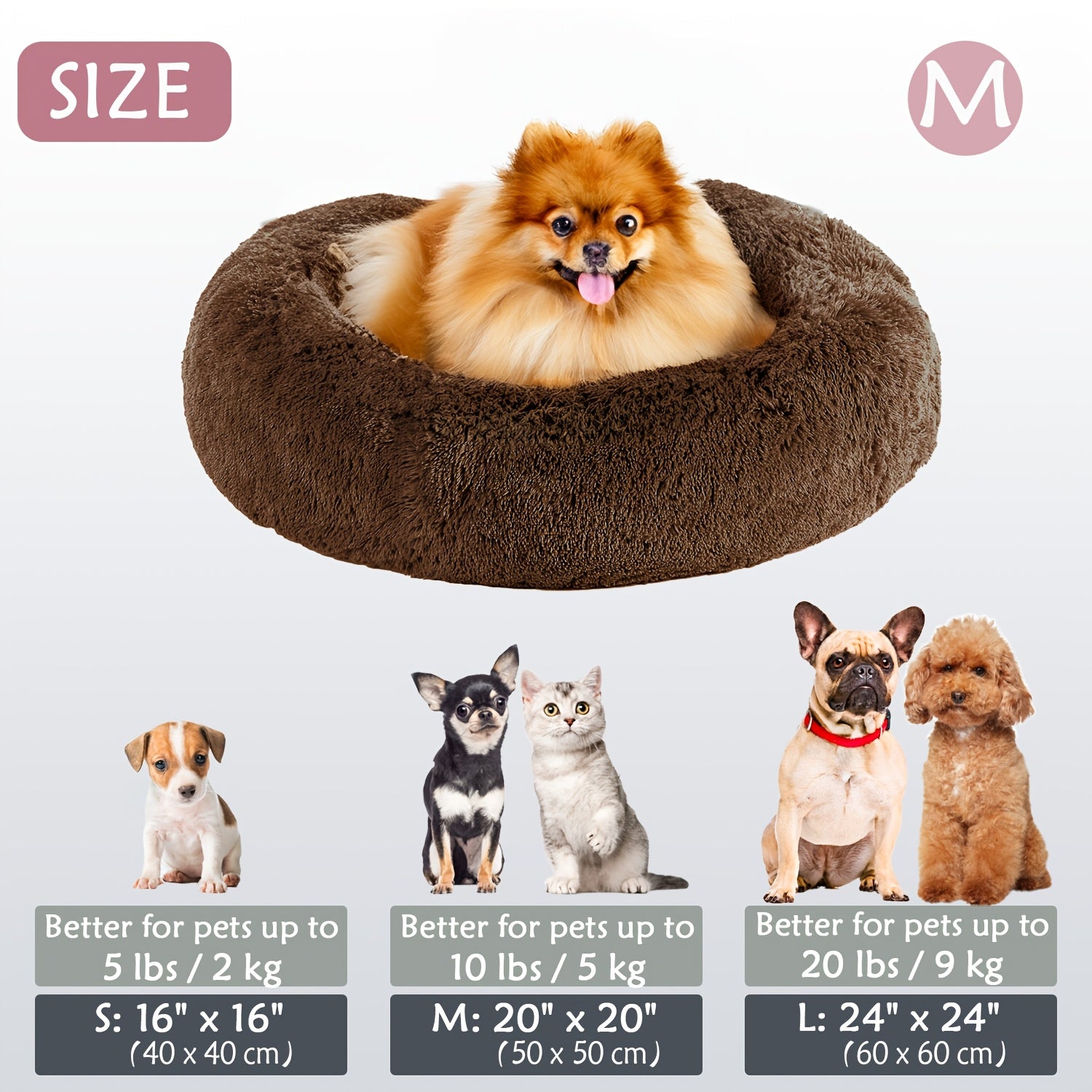 Round Dog Bed for Winter Indoor Use Polyester Non-Skid Bottom Small to Large Dogs