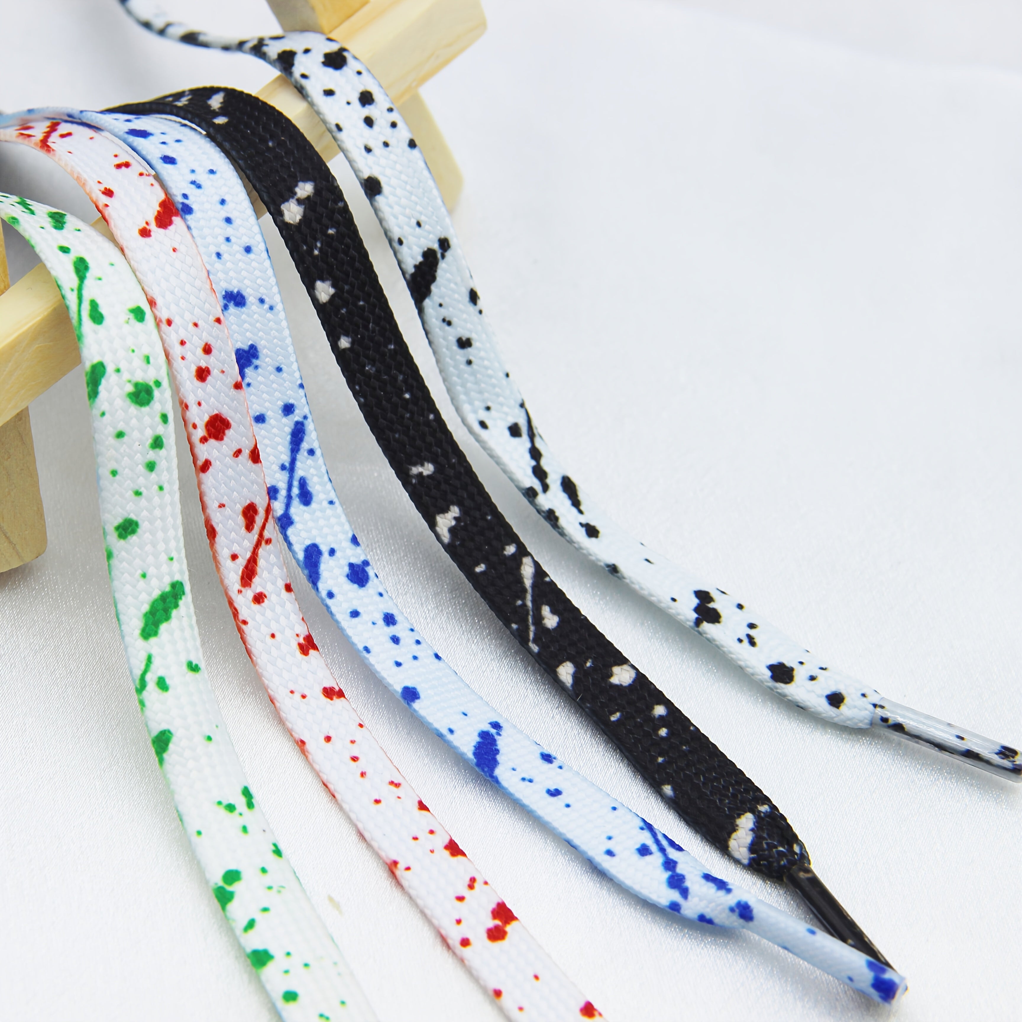 Unisex Canvas Shoe Laces Colorful Ink Tie Dye Pattern 2 Pairs