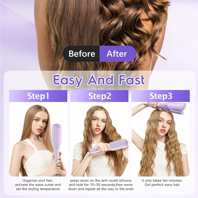 Women Ceramic Hair Waver with 32mm Dual Barrels for Wide and Deep Waves