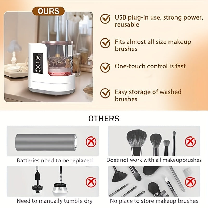 Limpiador, secador y desinfectante eléctrico para brochas de maquillaje 3 en 1 alimentado por USB