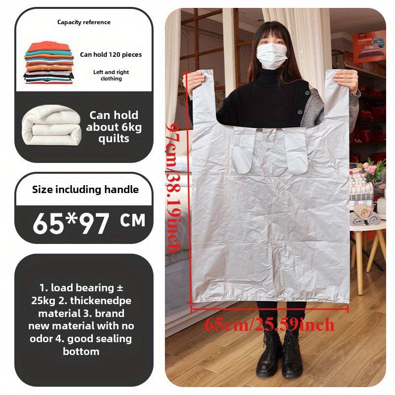 Paquete de 10 bolsas de plástico de uso pesado para almacenamiento, grandes, a prueba de humedad, con asas, para mudanzas y almacenamiento a largo plazo