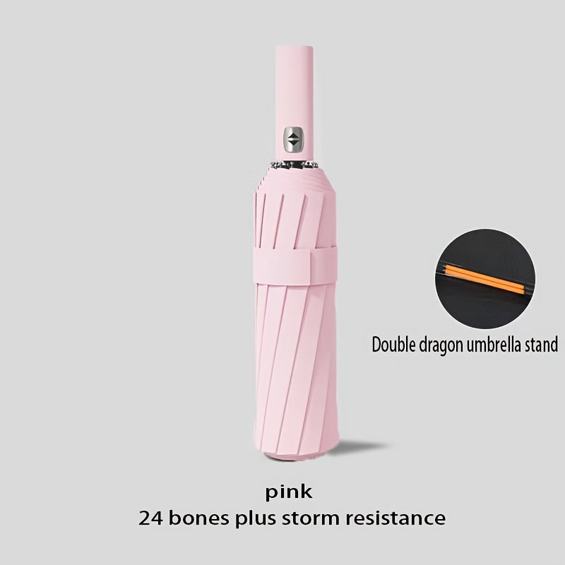 Unisex Automatic Umbrella with 24 Reinforced Ribs Foldable Portable for Rain and Sun