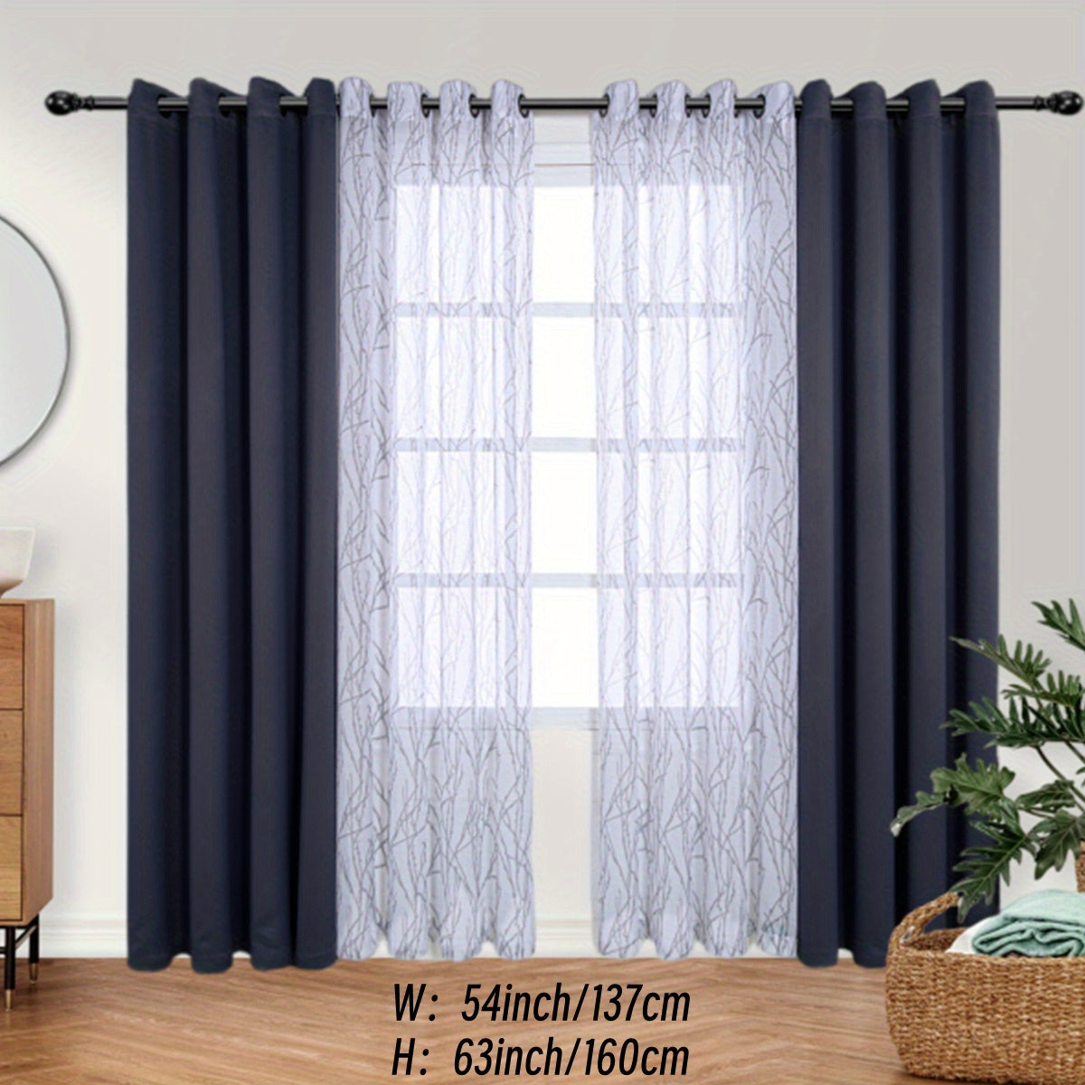 Set of 2 Bedroom Living Room Curtains Blackout Sheer Grommet 54x84 Dark Gray
