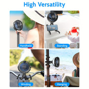 SWEETFULL Портативный вентилятор для коляски с LED-дисплеем, мини-вентилятор с 4 скоростями и перезаряжаемой батареей для личного охлаждения в пути.