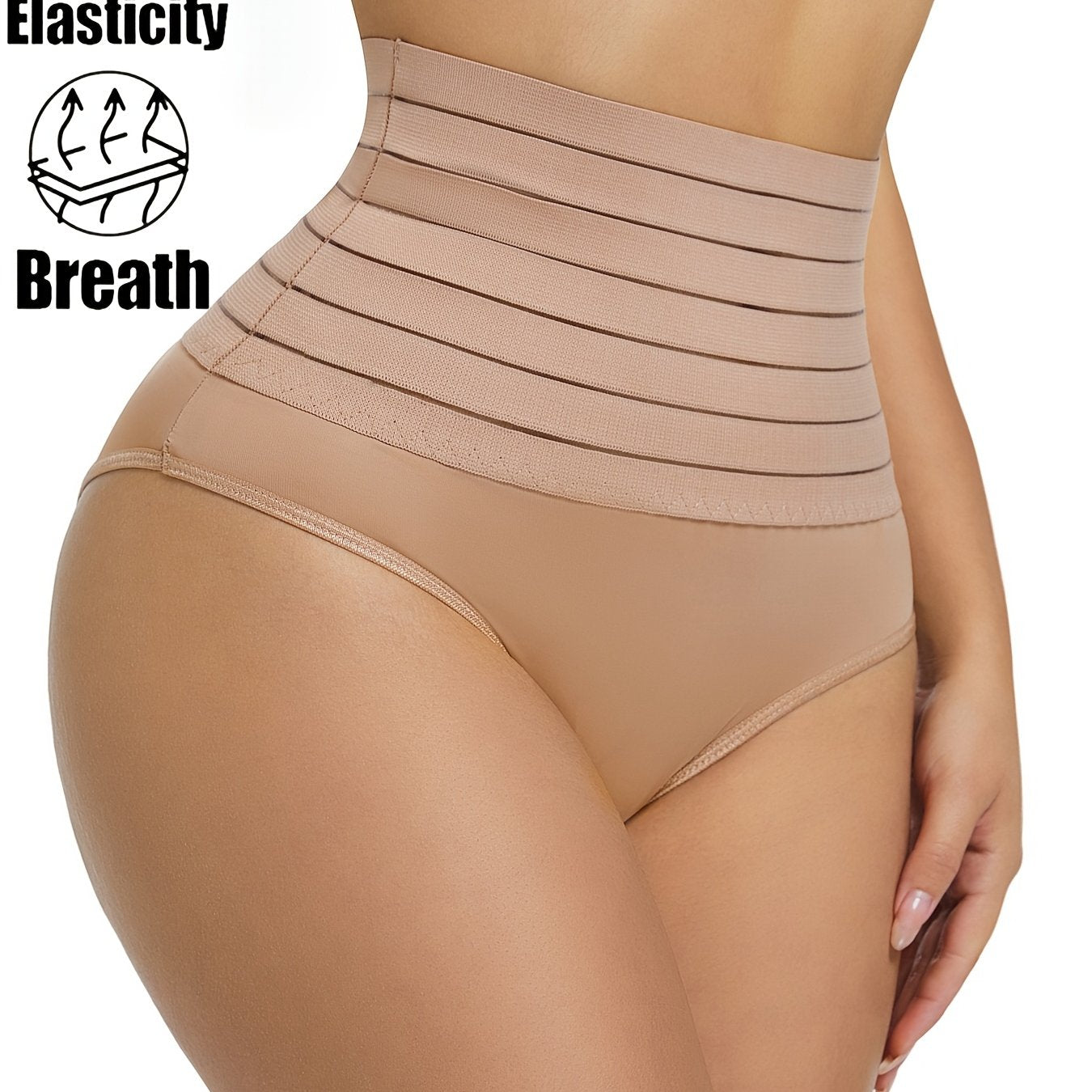 Ayollar uchun qora rangdagi yuqori belli qorin nazorat qiluvchi shapewear ichki kiyimlari. Qulay va nafas oladigan, o'ralmas. Cho'ziluvchan nylon va elastan aralashmasidan tayyorlangan. Qo'l bilan yuvish yoki quruq tozalash. Ideal for