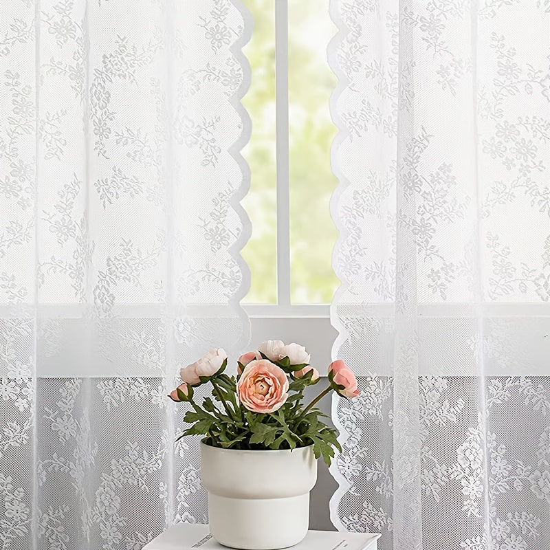Floral Lace Curtain for Homes Perforated Sheer 1 Piece