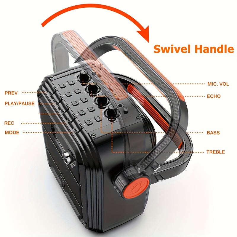 Portable Karaoke Speaker System with 2 Wireless UHF Microphones 15W TWS FM Radio Audio Recording