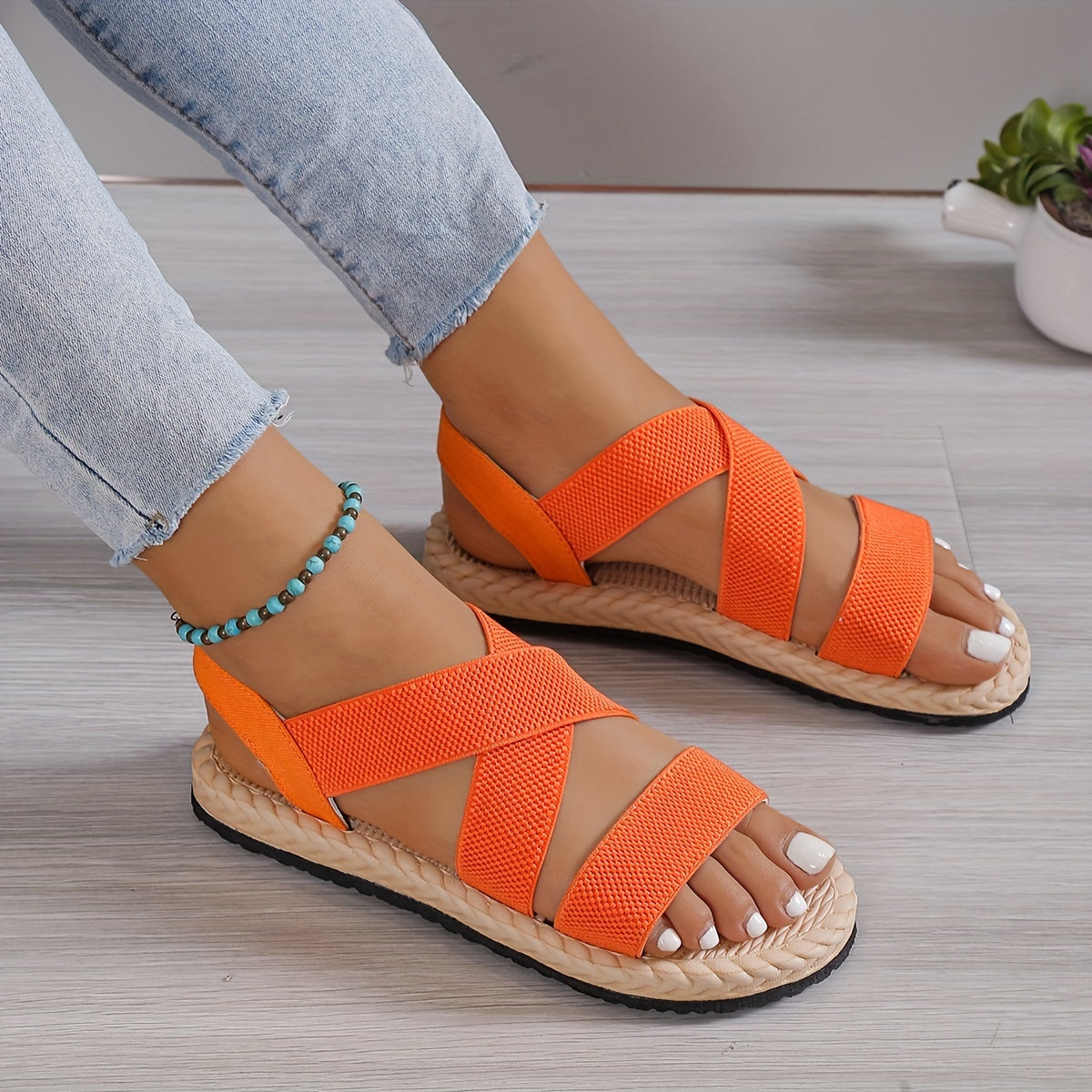 Women's Summer Lightweight Casual Sandals Black Breathable Fabric Flat Shoes