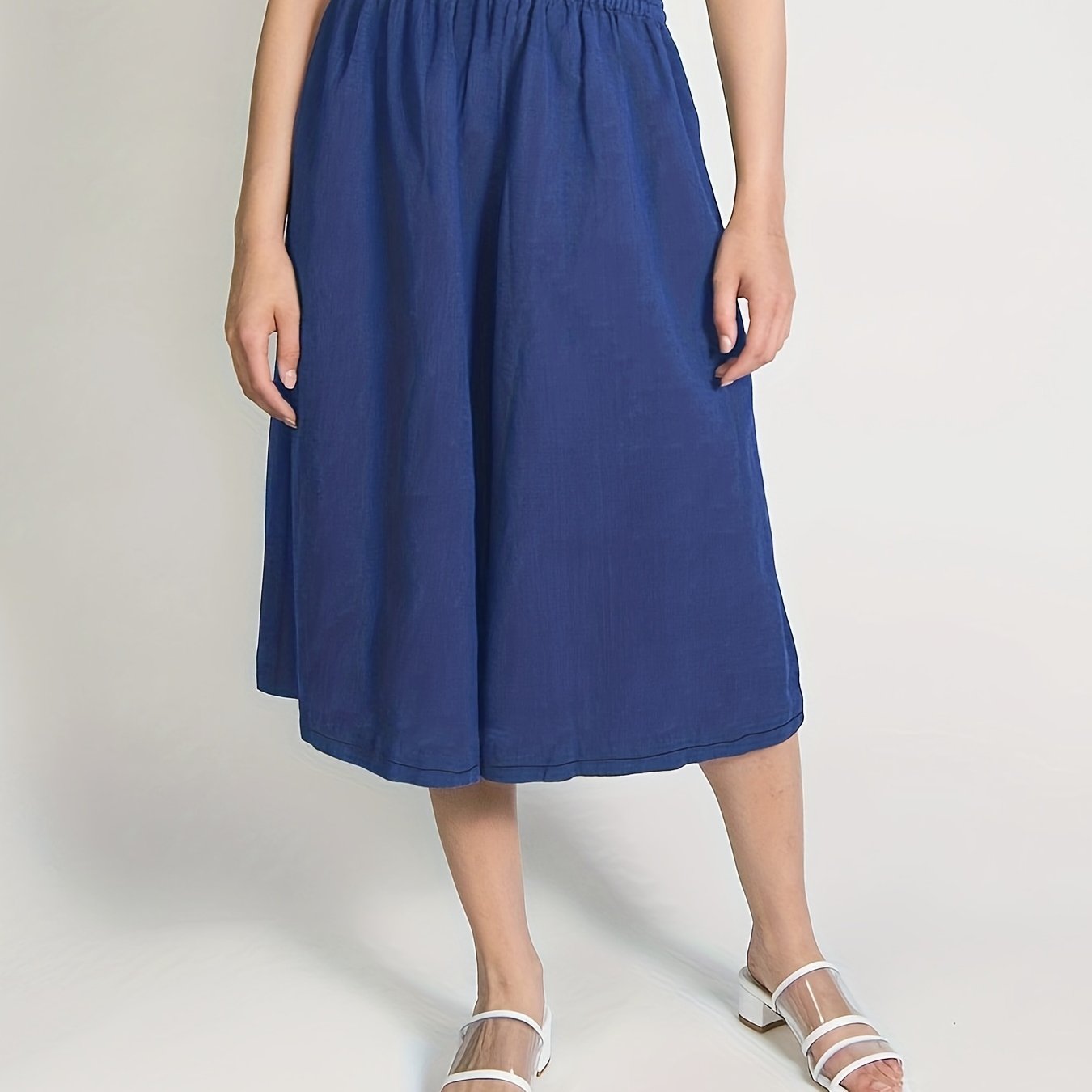 Pantalones capri de mujer de talla grande con pierna ancha, cintura elástica, verano casual