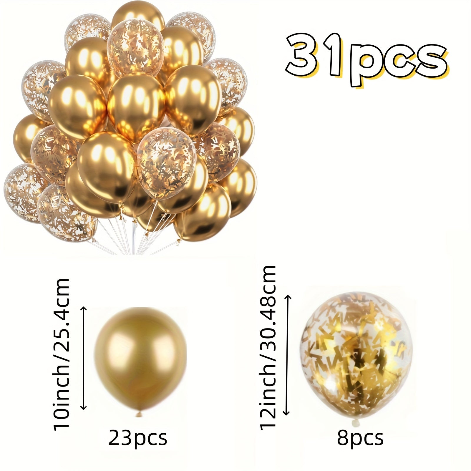 31pcs Metallic Golden Latex Balloon Set for Weddings Birthdays Valentine's Day Ramadan