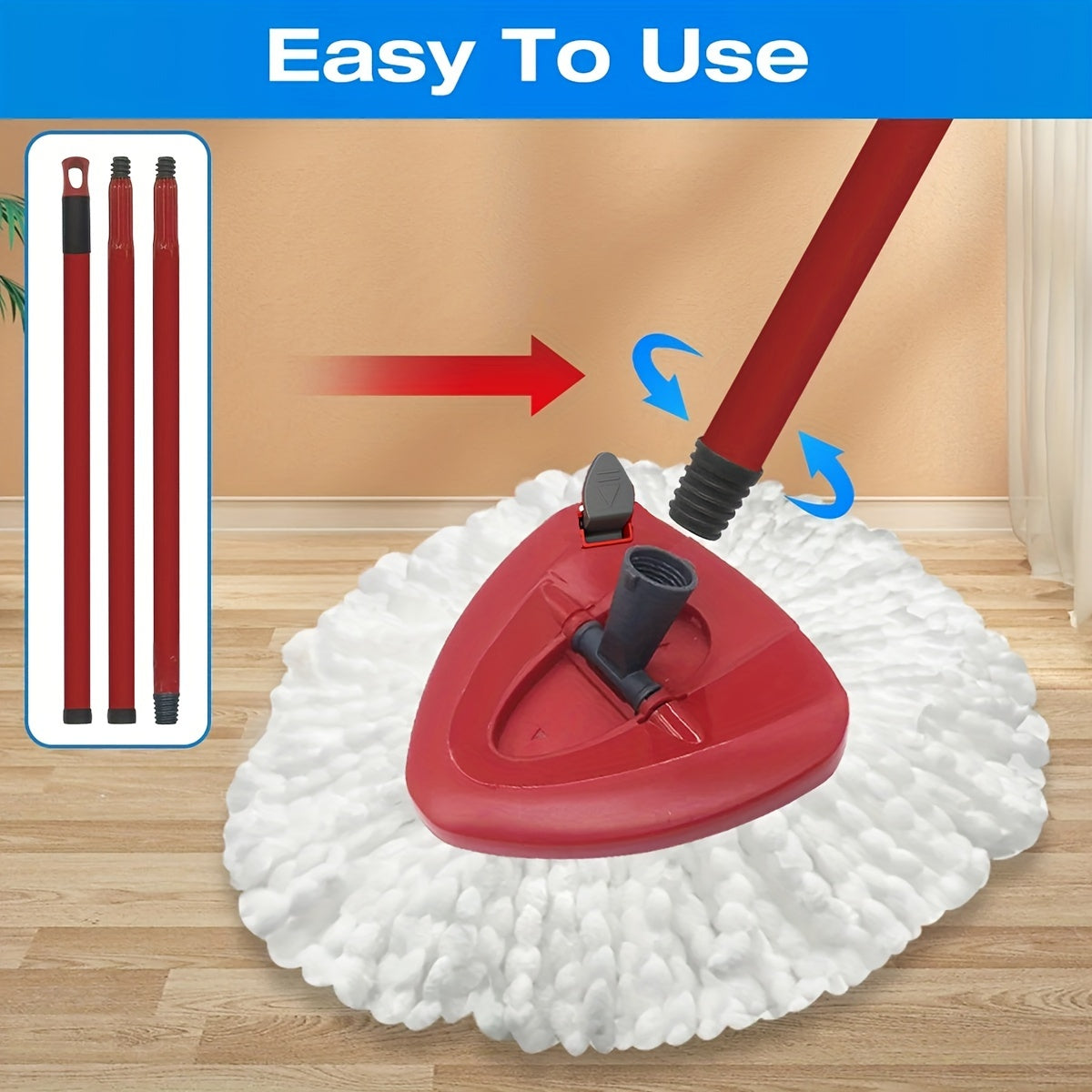 O-Cedar RinseClean Spin Mop almashtirish to'plamini oling, bu sizga oson tozalash imkonini beradi - 55.88-149.86 sm tutqich, uchburchak asos va bosh kombinatsiyasiga ega.