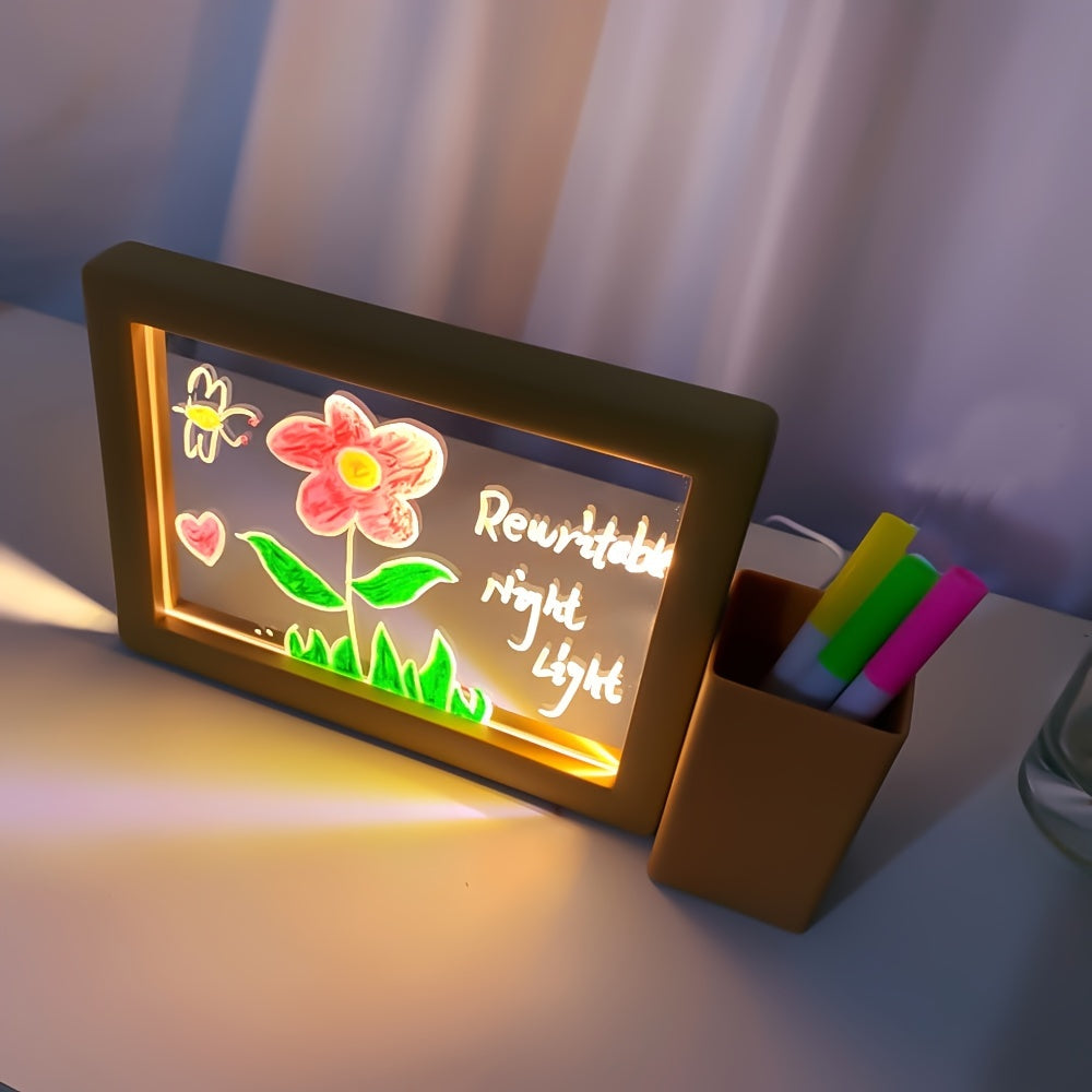 3D LED Night Light with Rewritable Message Board USB Warm White Bedroom Decor Gift