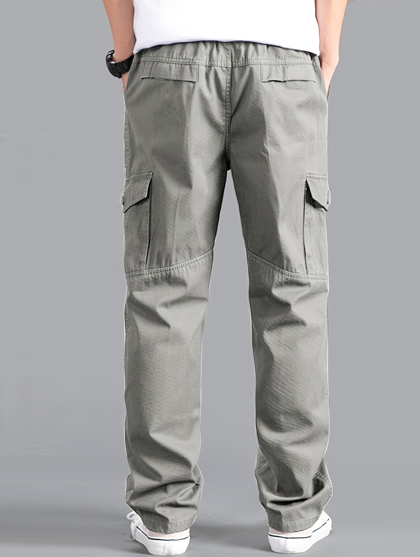Men's Cotton Cargo Pants Solid Color Multi-Pocket Loose Fit Spring Fall Collection