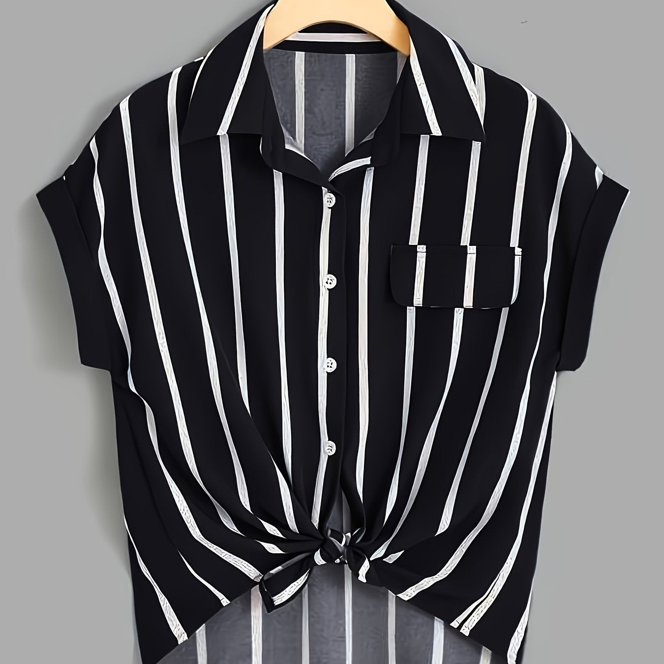 Plus Size Women's Striped Short Sleeve Shirt Polyester Casual Spring Summer