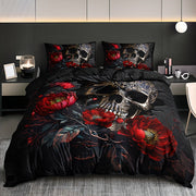 Gothic Skull Floral Duvet Cover Set 3 Pieces Breathable Bedding for Home and Dorm