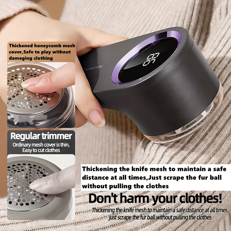 Rechargeable Lint Remover with Digital Display and Steel Blades for Clothes Sofa Carpet