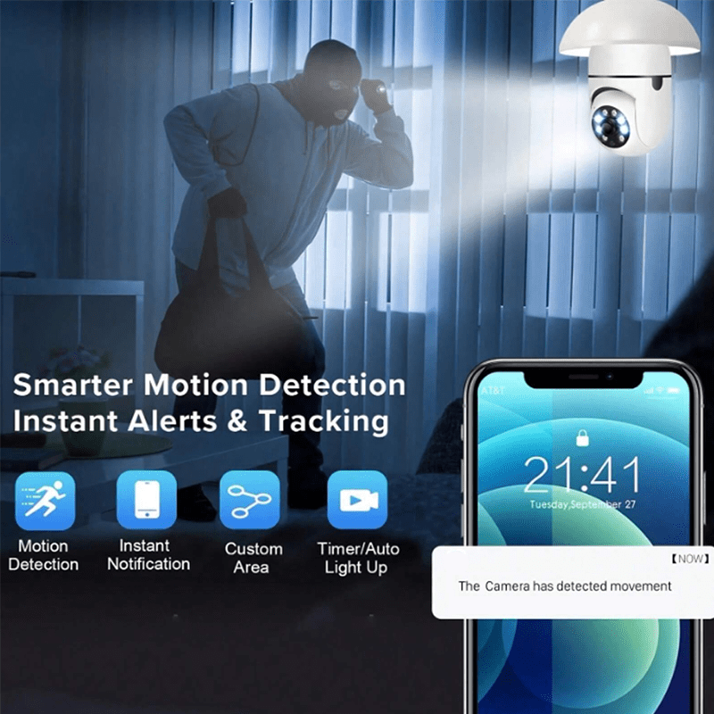 Smart WiFi Security Camera 360° Panoramic Indoor CCTV with Motion Detection Two-Way Audio E27 Compatible