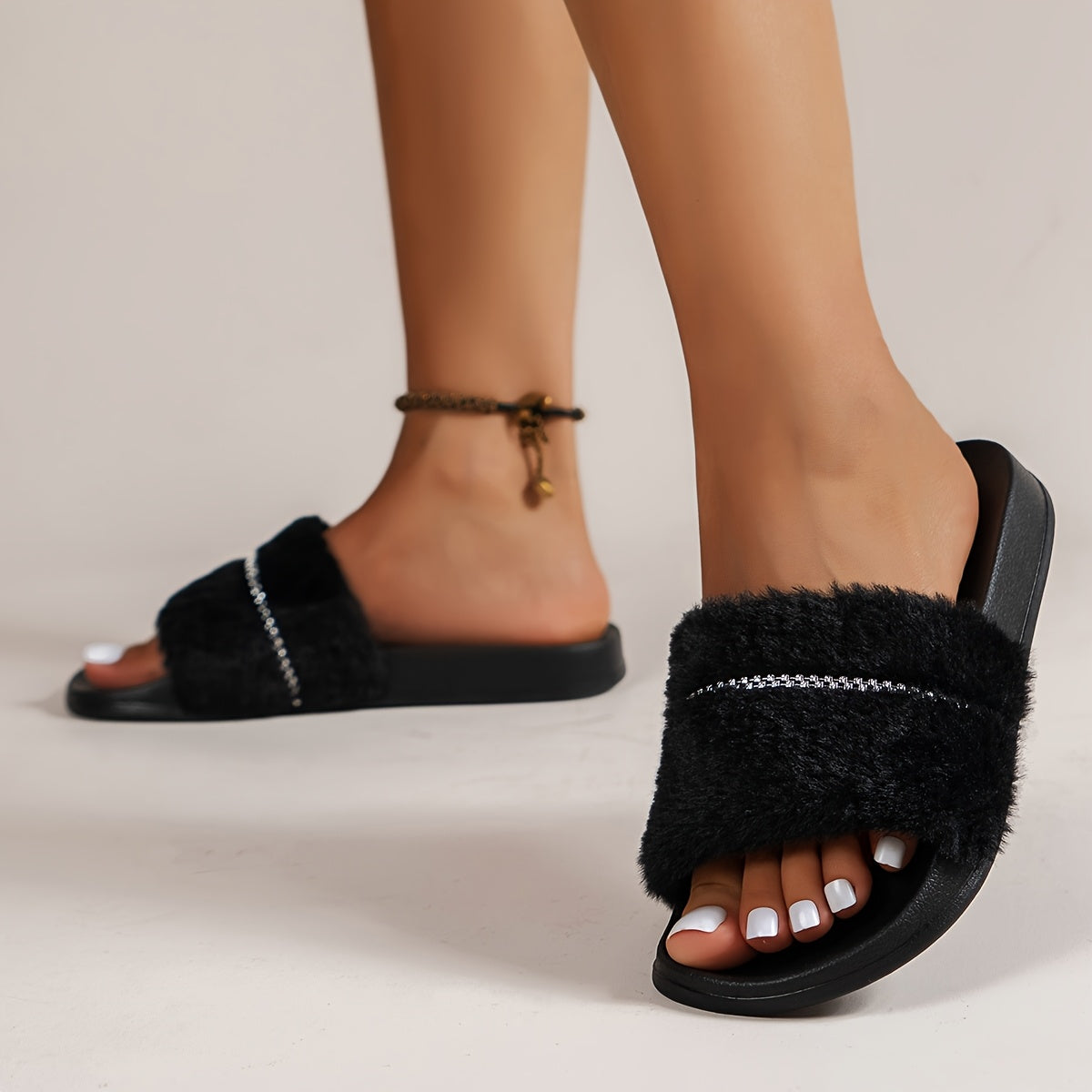 Женские повседневные сандалии с открытым носком, цепочкой из страз и толстой подошвой