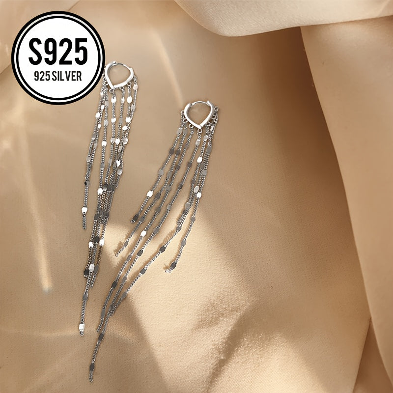 Hypoallergenic Silver Heart Tassel Earrings for Women Long Dangle Jewelry