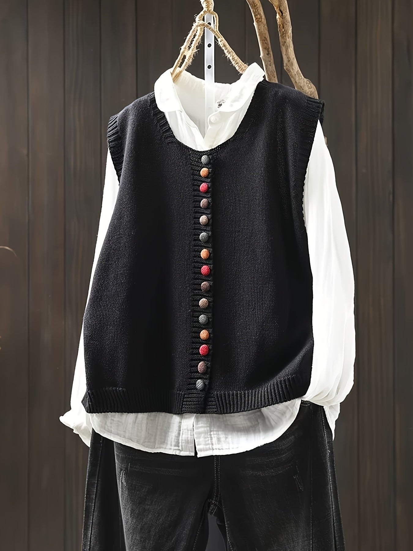 Women's Plus Size Casual Color Button Cardigan Vest