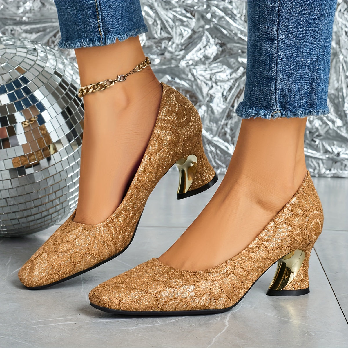 Ladies' Fashionable Mule High Heels, Comfortable Bright Thick Heels