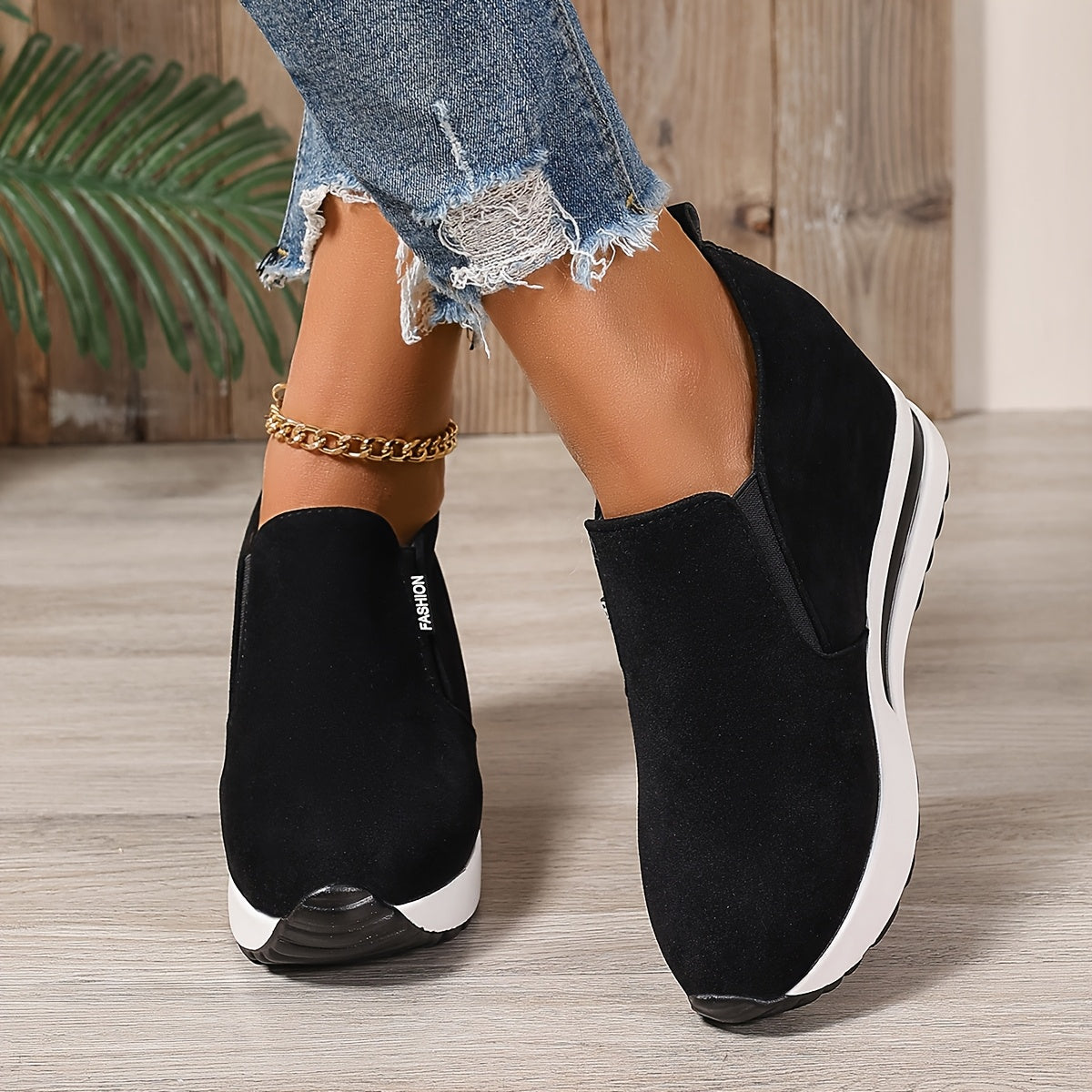 Women Casual Wedge Sneakers Slip-On Waterproof Platform Shoes