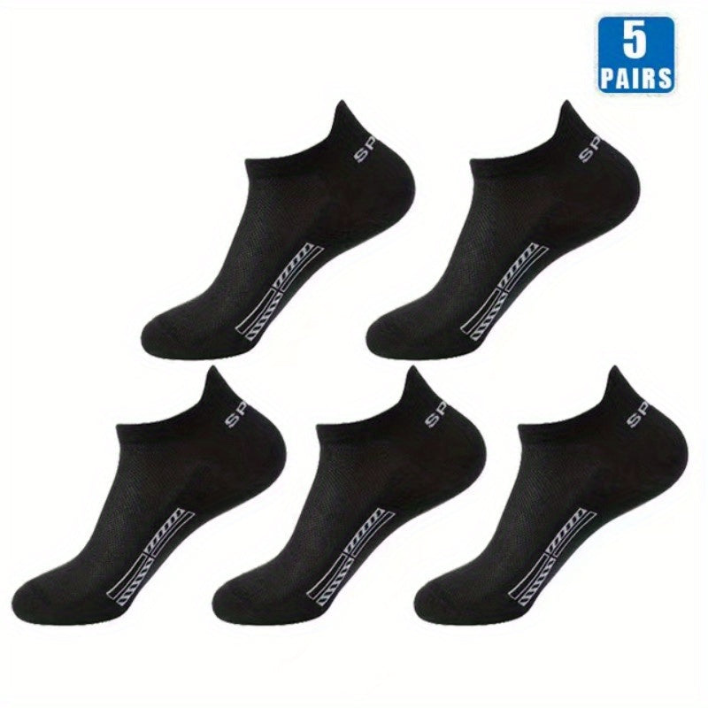 Men's Summer Ankle Socks 5 Pairs Breathable Anti-Odor Mesh Sweat-Absorbing