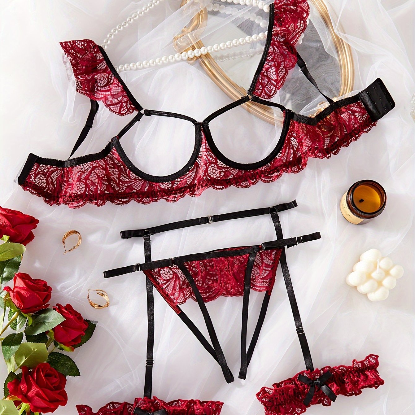 Women's Lace Satin Lingerie Set for Romantic Occasions